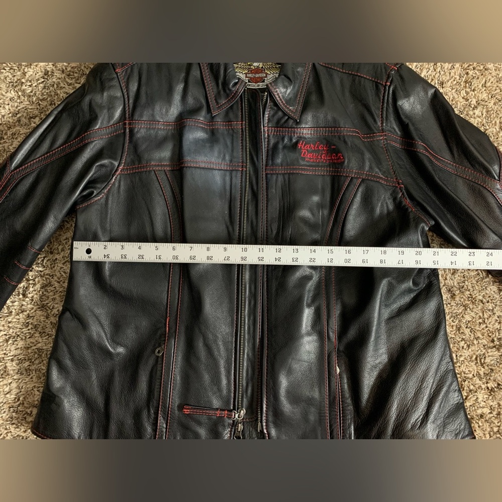 Harley-Davidson Black Leather Jacket with Red Stitching & Embroidery - Picture 10 of 11